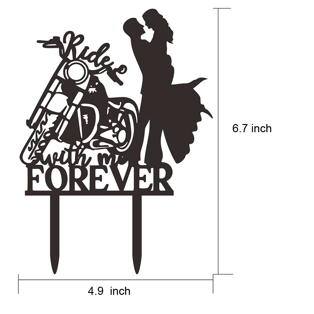 Motorcycle Wedding Cake Topper, Ride With Me Forever Cake Topper, Bride And Groom With Motorcycle Cake Topper For Wedding/Annive