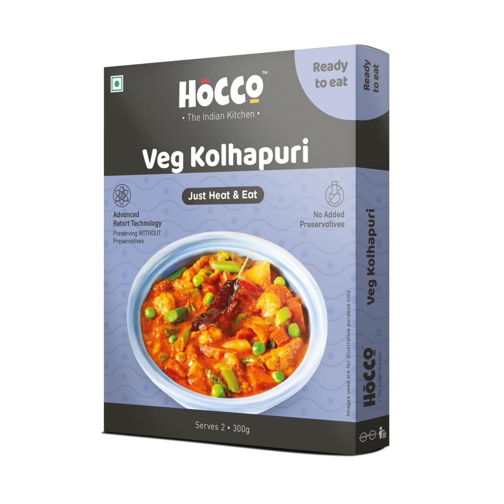 Hocco Just Heat & Eat Instant Veg Kolhapuri Spice Mix With Mixed Vegetables, Ready To Eat-Microwaveable, 300 Gms-Serves 2, No Added Preservatives