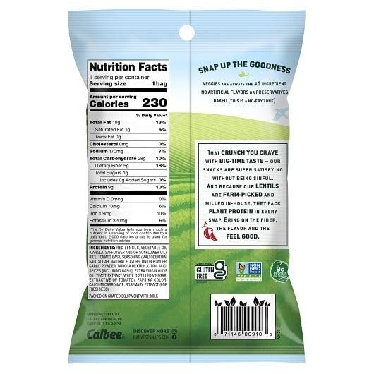 Harvest Snaps Snack Crisps | Tomato Basil, 1.75 Oz. Bag, 16-Pack | Powered by Plant Protein, Gluten Free, Non-GMO Baked Vegetabl