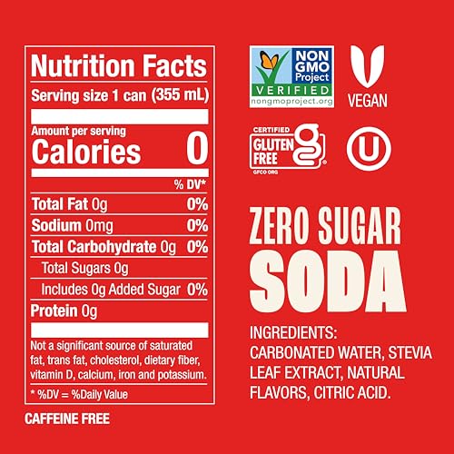 Zevia Zero Sugar Soda, Strawberry Lemon Burst, 12 Oz Cans (24-Pack) - Naturally Sweetened, Zero Calorie Sugar Free Soda - Non-Gm