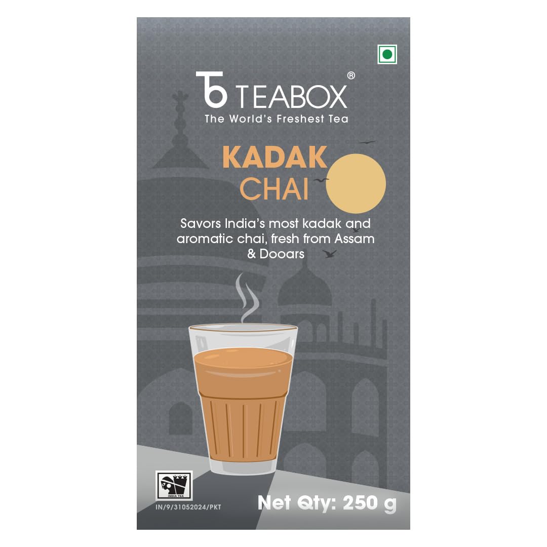 Teabox Enhanced Fresh Kadak Chai Vacuum Sealed Pack | Sourced From The Estates Of Assam & Dooars | Strong And Enhanced Chai Black Tea 250G/8.8Oz
