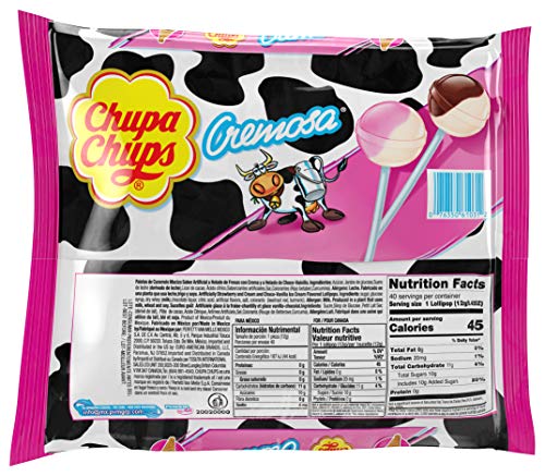 Chupa Chups Cremosa Lollipop Assortment, 2 Ice Cream Flavors, Individually Wrapped Candy For Kids, 16.9 Oz Bag (40 Suckers)