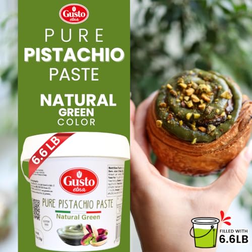 Pure 100% Pistachio Paste Bucket  Unsweetened  Tub  6.6 lb (3 kg)  No Artificial Colors  No Sugar  Nut Spread Bulk  Italian Paste for baking  Product of Sicily  Italy  7 g Protein  Gusto ETNA