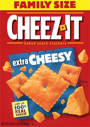 Cheez-It Cheese Crackers, Baked Snack Crackers, Lunch Snacks, Family Size, Extra Cheesy, 21oz Box (1 Box) (Pack of 2)