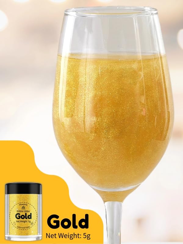 Shanlinly Gold Edible Glitter - Food Grade Shimmer Dust for Cakes, Cocktails, Vegan - 5g