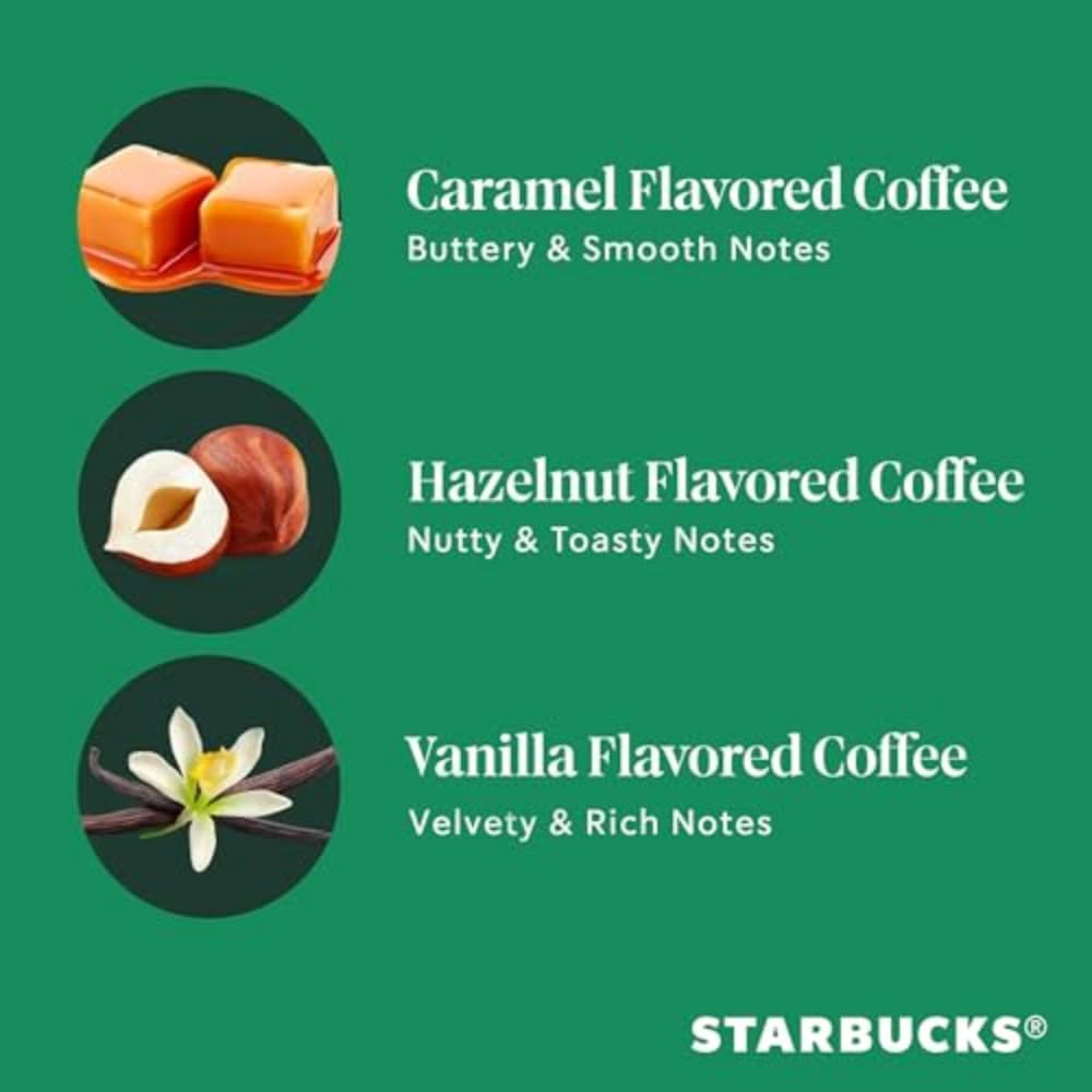 Starbucks Flavored Ground Coffee, Variety Pack, Naturally Flavored, 3 Bags (11 Oz Each)