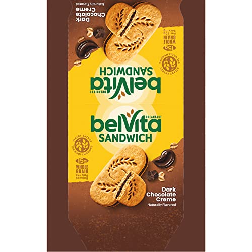belVita Breakfast Sandwich Dark Chocolate Creme Breakfast Biscuits, 64 Total Packs, 8 Boxes (2 Sandwiches Per Pack)