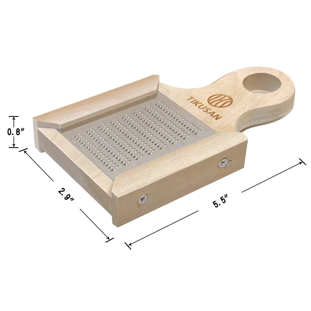 TIKUSAN Japanese Wooden Wasabi Grater (Wasabi Oroshi) for Wasabi, Ginger and Garlic with Bamboo Brush Made in Japan