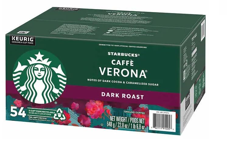 Starbucks Caffe Verona Dark Coffee Pods, 54 Count, Model 762111889591