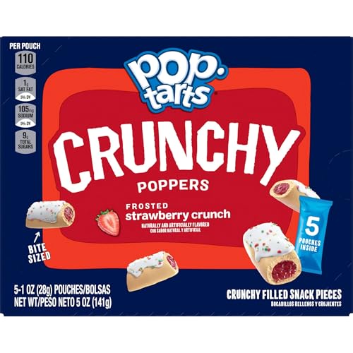 Pop-Tarts Crunchy Poppers Crunchy Filled Snack Pieces, Kids Snacks, On-the-Go, Frosted Strawberry Crunch (6 Boxes, 30 Pouches)