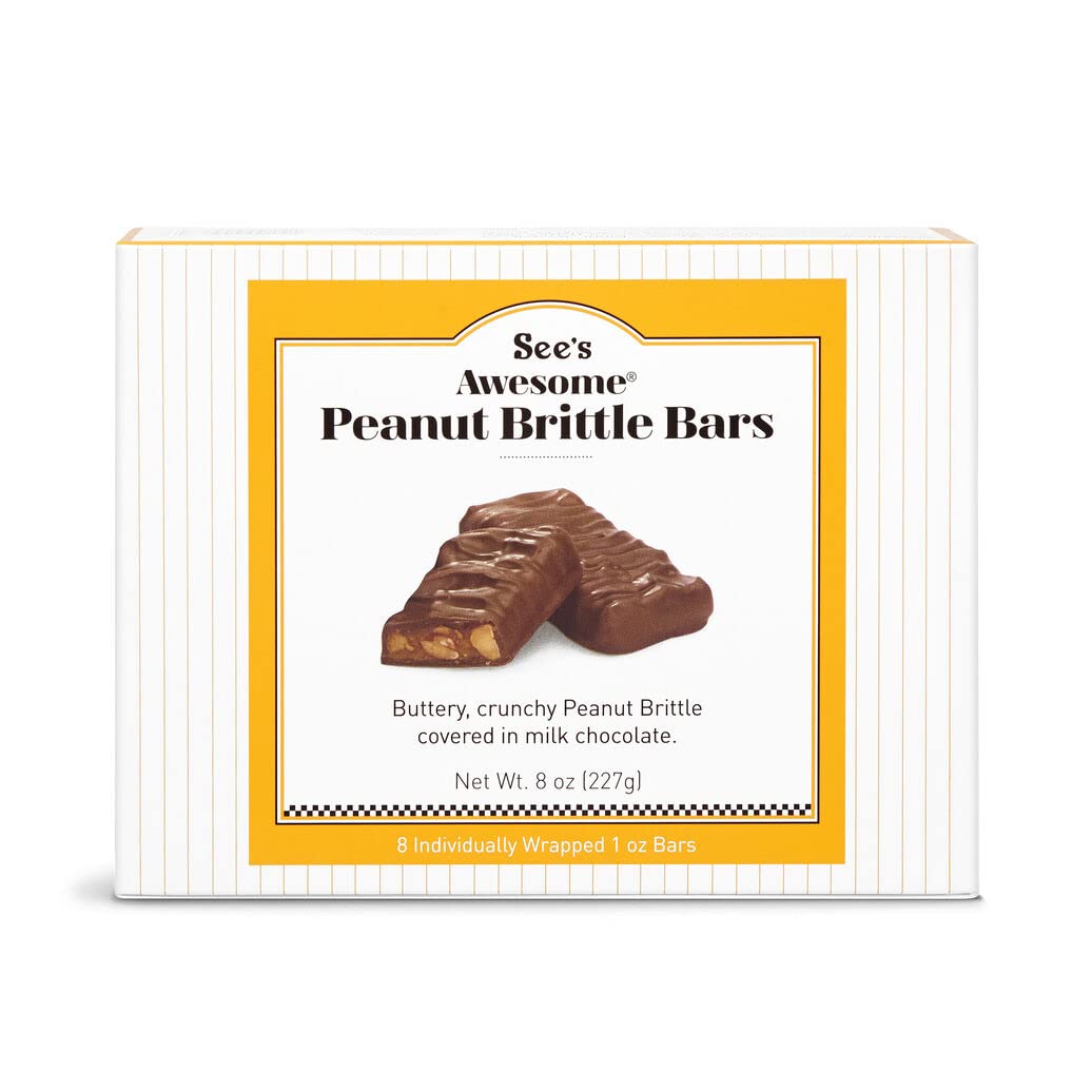 Sees Candies Peanut Brittle Bars, 8 Individually Wrapped Bars, 8 oz, 8 Count (Pack of 1)