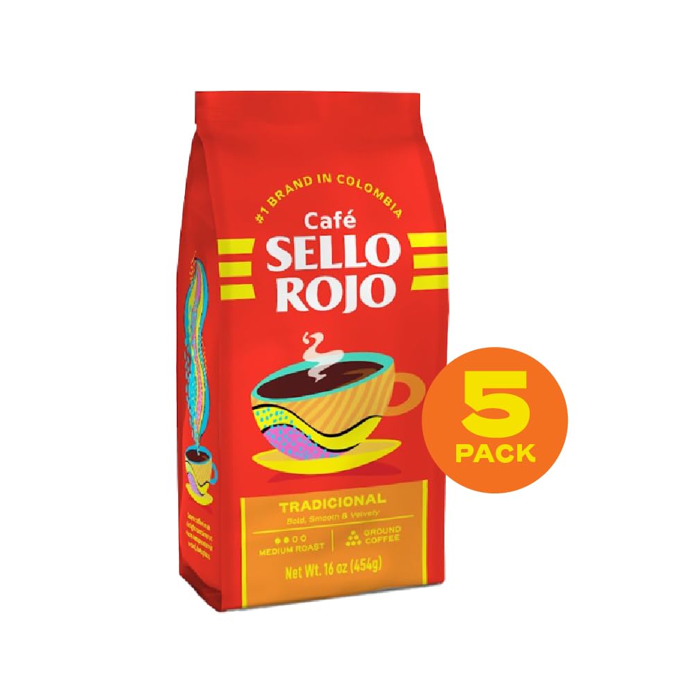 Sello Rojo, Tradicional Medium Roast Ground Coffee Bag, 16 Oz, Pack Of 5