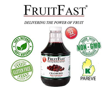 FruitFast Cranberry Juice Concentrate - Unsweetened, 50 Brix, 32 Fl Oz, 100% Pure Cranberry, No Additives or Fillers