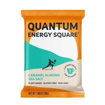 Quantum Energy Squares Coffee-Infused Energy Bar, Caramel Almond Sea Salt, 10g Plant Protein, Kosher, Gluten Free & Non-GMO, 1.6