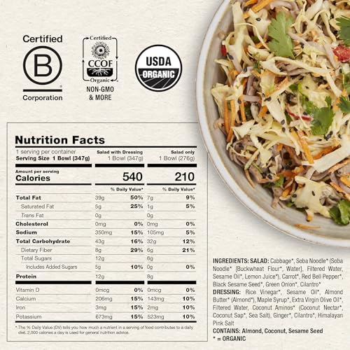 Urban Remedy Organic Soba Noodle Bowl, 12.2 oz, Plant Based with Napa Cabbage, Carrots, Red Peppers & Sesame Almond Sauce, Glute