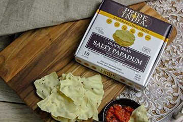 Pride Of India - Salty Black Bean Namkeen Papadum Lentil Crisp - Pack of 6 - 10 count Box (3.53oz - 100gm) - Lentil Chips, Glute