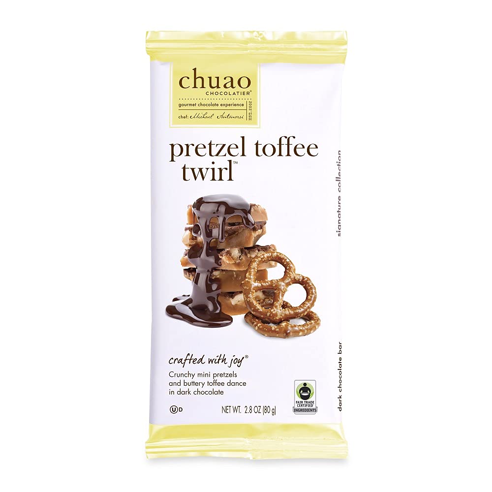 Chuao Chocolatier Pretzel Toffee Dark Chocolate Bars | Gourmet Caramel Chocolate Artisan European No Preservatives | For Gift Baskets, Christmas, Valentines Day, Gifts For Women, Men, Birthday, Thank You, Care Package | 10 Pack