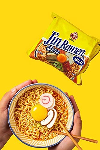 Ottogi Jin Ramen Mild Flavor, Authentic Korean Instant Noodle, Genuine Korean Ramen Soup Mix, Savory & Rich Gourmet Ramen 4.23Oz X 4 Pack