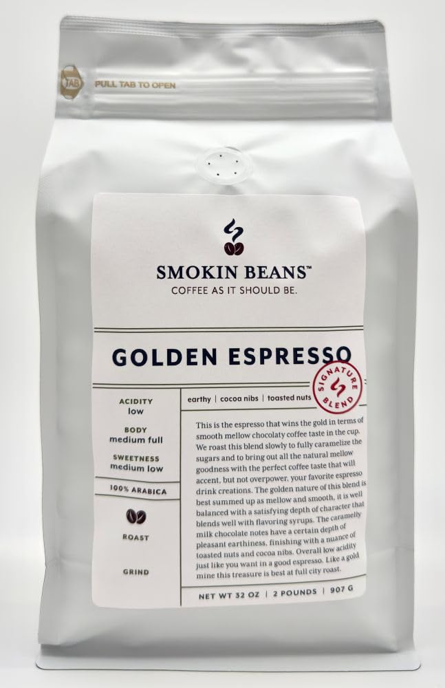 Smokin Beans Golden Espresso Coffee, Full City Roast, Whole Bean, 2-Pack (16 Ounce)