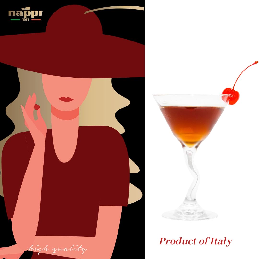 Nappi 1911 Maraschino Cherries without Stems, 14 oz, Product of Italy