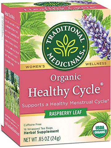 Traditional Medicinals Organic Healthy Cycle Raspberry Leaf Herbal Tea  Supports A Healthy Menstrual Cycle  (Pack Of 12) - 192 Tea Bags Total
