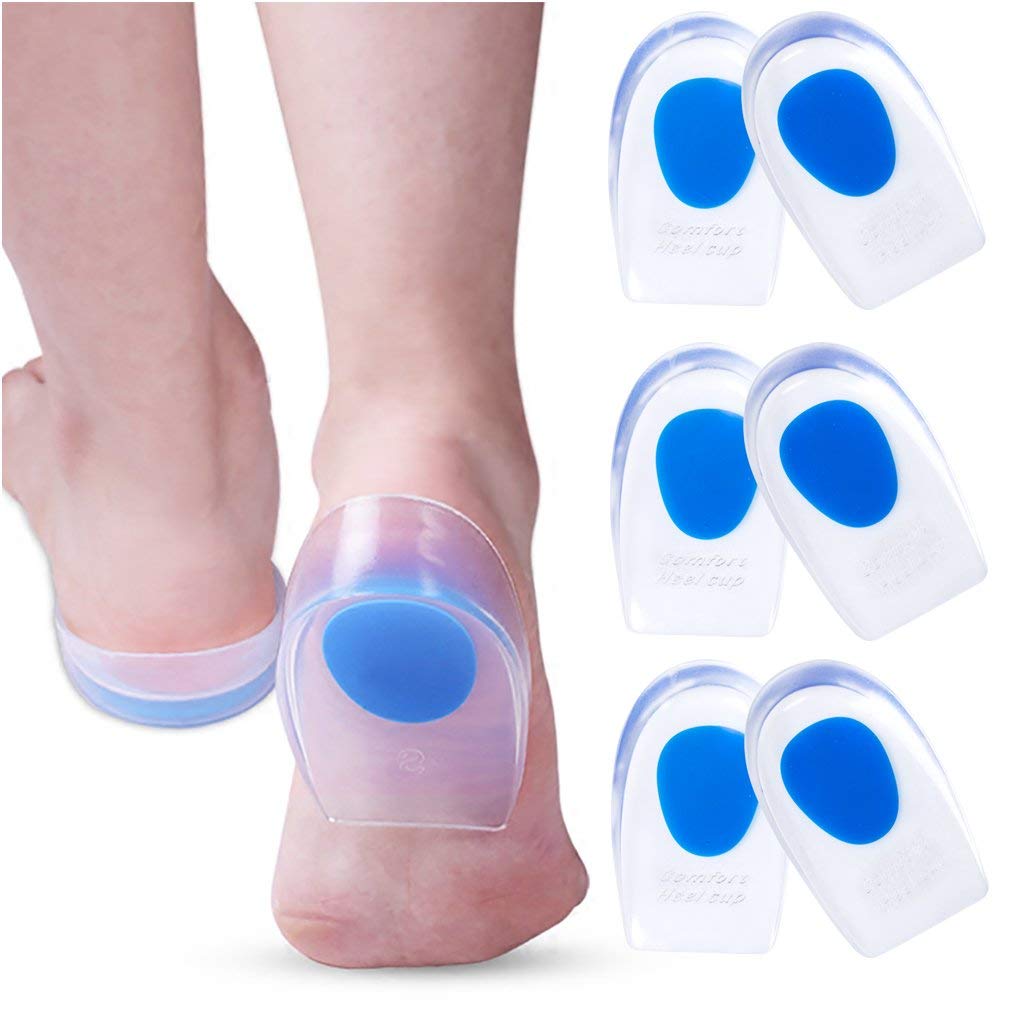 3 Pair Gel Heel Cups Plantar Fasciitis Inserts - Silicone Gel Heel Pads For Heel Pain, Bone Spur & Achilles Pain, Gel Heel Cushi