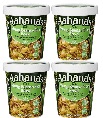 Aahanas Mung Beans & Rice Bowl – Vegan, Gluten-Free, Non-GMO, 2.3 oz (Pack of 4) – Ready to Eat Indian Vegetarian Meal