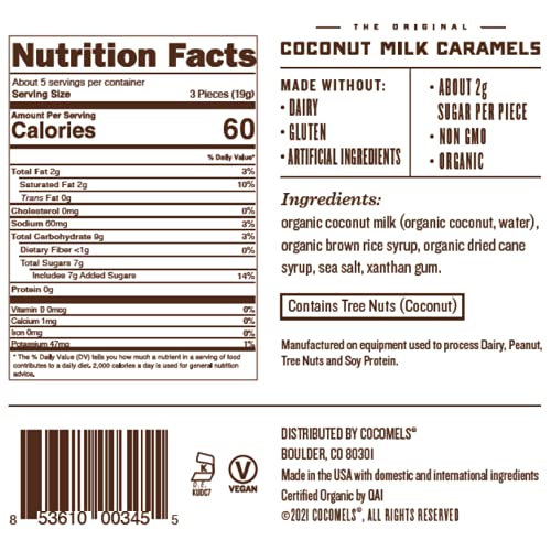 Cocomels Sea Salt Coconut Milk Caramels, 3.5 Oz, 3 Pack, Dairy Free, Vegan, Organic