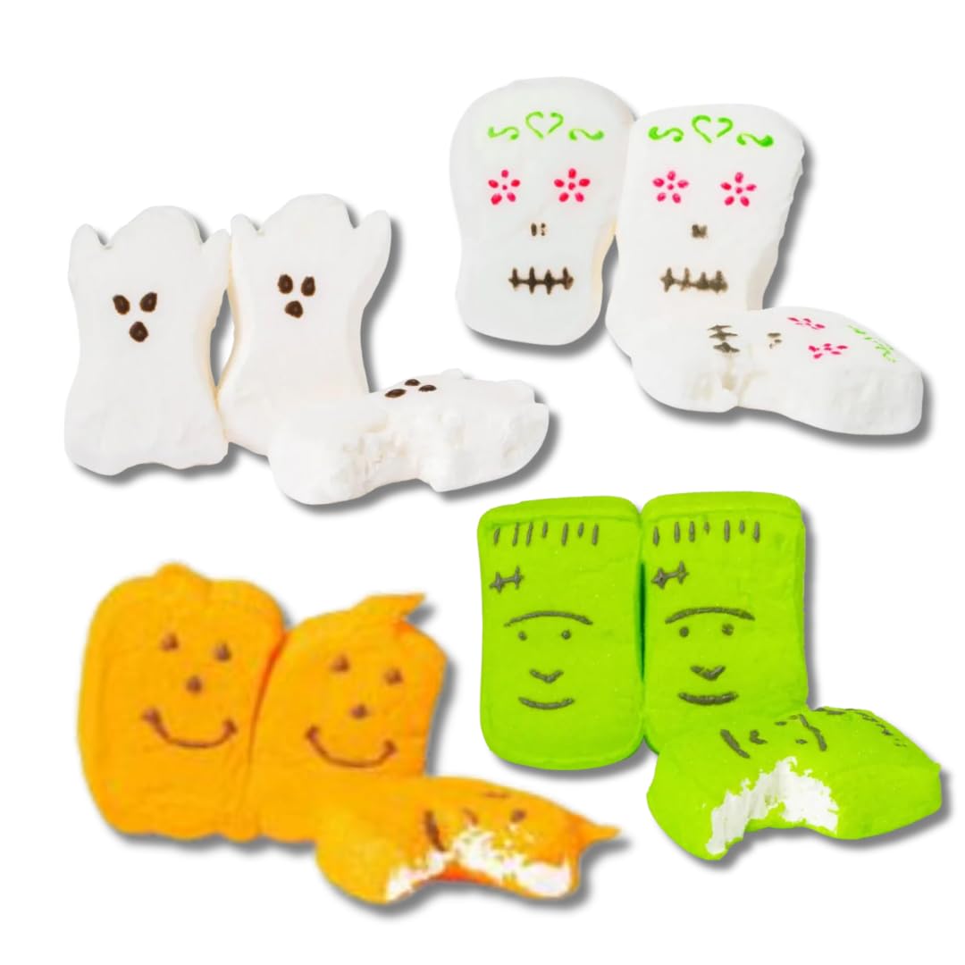 Halloween Peeps - Ghosts, Skulls, Monsters & Pumpkins - Gift Bundle Of 4, 3Oz. 6Ct Boxes (One Each) By Lyzas Sweets &