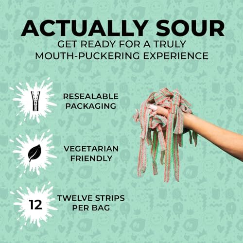 Sour Strips Flavored Sour Candy Strips, Deliciously Sour Chewy Candy Belts, Vegetarian Candies, 3 Pack (Appleberry (3-Pack))