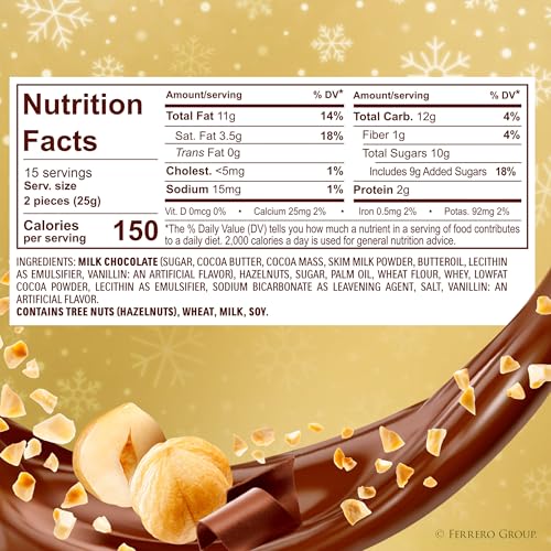Ferrero Rocher  enhanced Gourmet Milk Chocolate Hazelnut  Individually Wrapped  Chocolate Gift Box  30 Count  13.2 oz