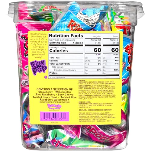 Ring Pop Hard Candy Pops, Variety Pack, 560 Grams, 40 Count