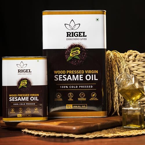 Rigel Spices Cold Pressed Sesame Oil | Gingelly Oil | Naturally Processed | (5L Can (169 Fl Oz))