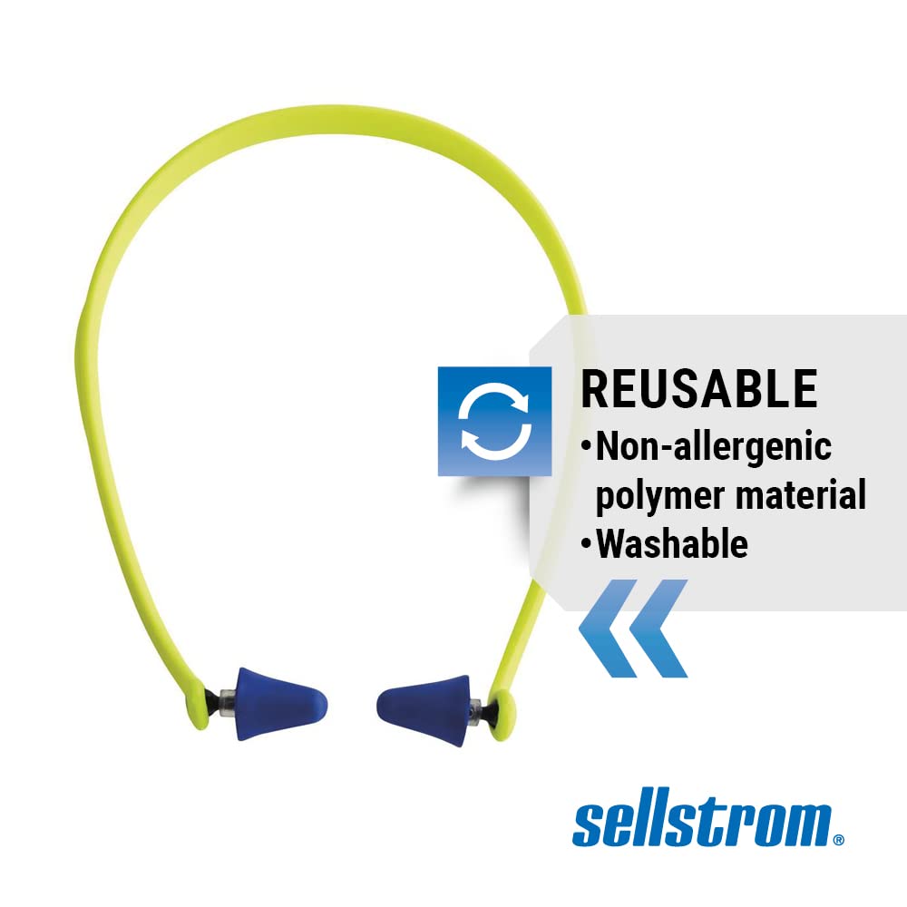 Sellstrom Reusable Banded Ear Plugs, Hearing Protection For Work, 25Db Nrr, Hi-Viz Green/Blue, S23430, 1 Count (Pack Of 1)