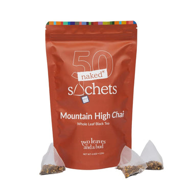 Two Leaves And A Bud Organic Mountain High Chai Tea Bags, Whole Leaf Black Tea And Spices In Unwrapped Sachets, Add Milk And Sweetener Or Drink Plain, 50 Count (Pack Of 1)
