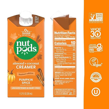 nutpods Pumpkin Spice Creamer - Unsweetened Dairy-Free, Vegan, Gluten Free, Non-GMO, 11.2 Fl Oz, Pack of 12