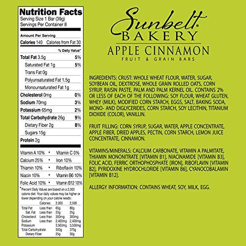 Sunbelt Bakerys Apple Cinnamon Fruit & Grain Bars, 5 Boxes, No Preservatives (40 Bars)