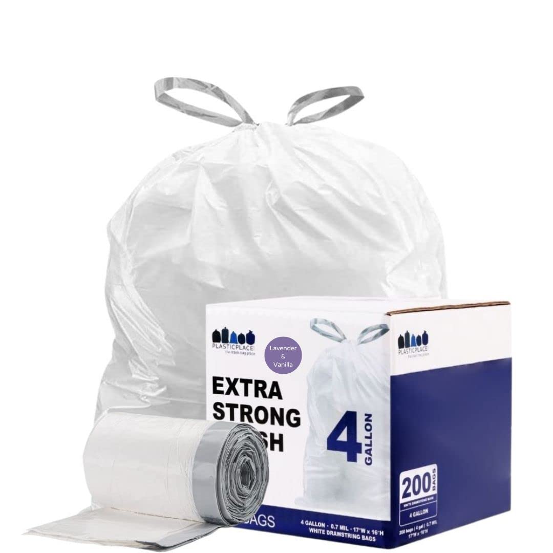 Plasticplace 4 Gallon Trash Bags  0.7 Mil  Lavender And Soft Vanilla Scented Garbage Can Liners  17'' X 16'' (200 Count)