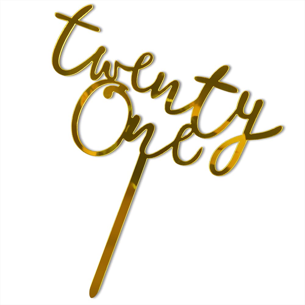 Qertesl Acrylic Twenty One Cake Topper,21Th Birthday Cake Toppers, 21Th Anniversary Party Decorations Supplies- Double Sided Gol