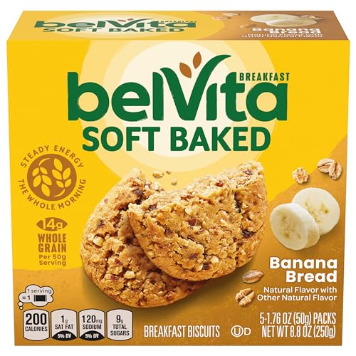 belVita Soft Baked Breakfast Bars Variety Pack, Banana Bread and Oats & Chocolate, 3 Boxes of 5 Packs (1 Biscuit Per Pack)