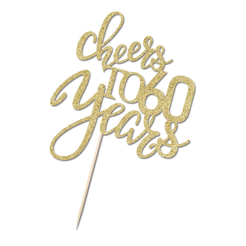 Qertesl Gold Glitter Cheers To 60 Years Cake Topper, Happy 60Th Birthday Cake Decorations,Perfect For 60 Years Cake Decorating,W