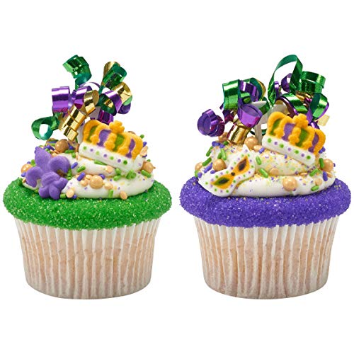 Mask, Crown And Fleur De Lis Edible Sugar Cake Toppers, 24 Count