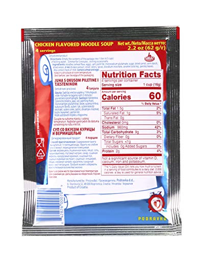 Podravka Soup, Chicken Flavored Noodle, 62 G (Pack Of 35)