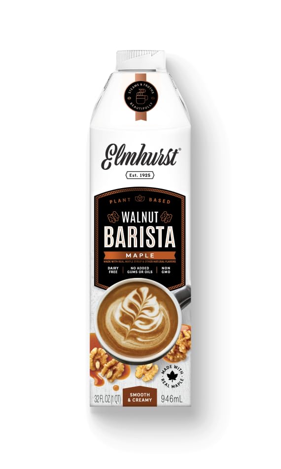 Elmhurst 1925 Maple Walnut Milk Barista Edition - 32 Ounce (Pack of 6) Plant-Based, Extra Creamy, Vegan, Dairy-Free, Non-GMO, Ko
