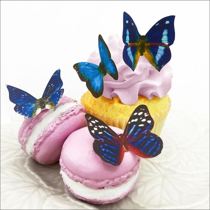 Sugar Robot Inc. Edible Butterflies Cake and Cupcake Toppers 1.75 inches Blue