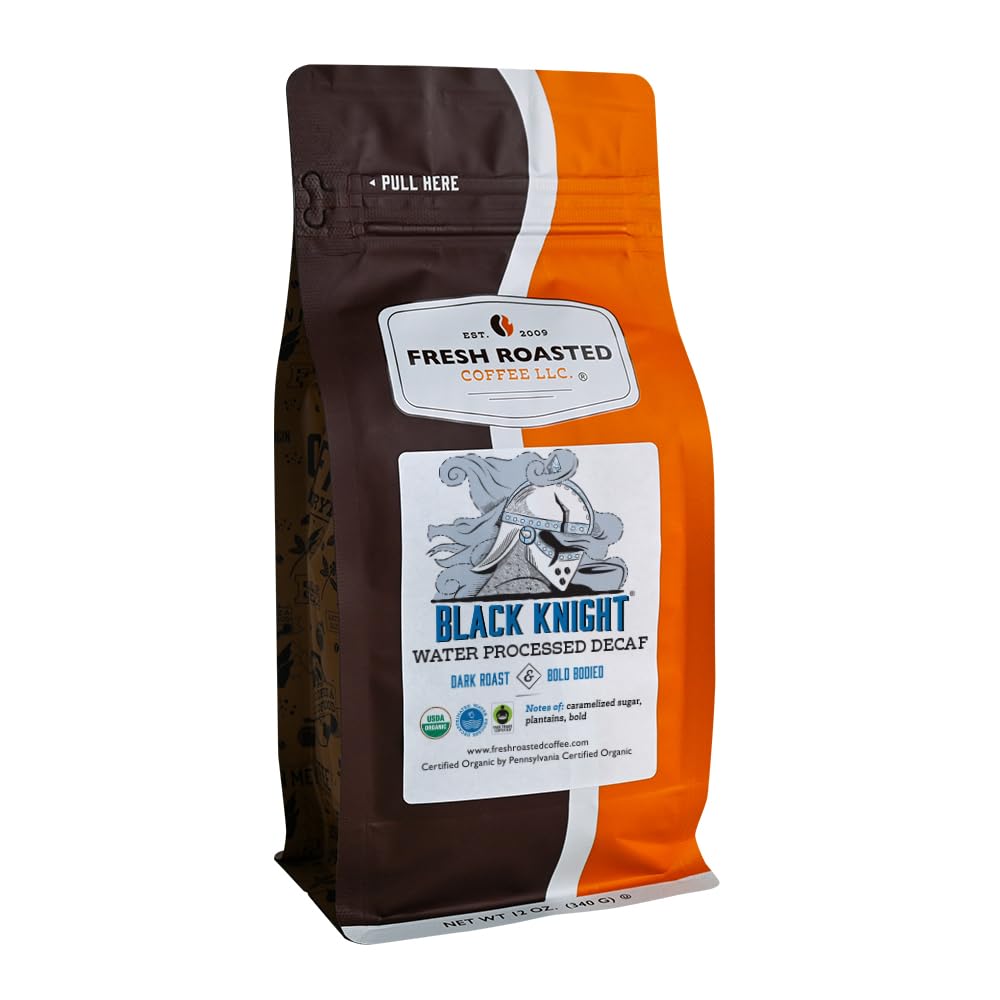 Fresh Roasted Coffee Organic Black Knight Decaf Dark Roast 12 oz Whole Bean