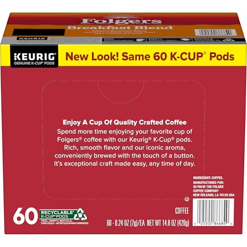 Folgers Breakfast Blend Coffee  Mild Roast  Keurig K-Cup Pods  10 Count (Pack of 6)