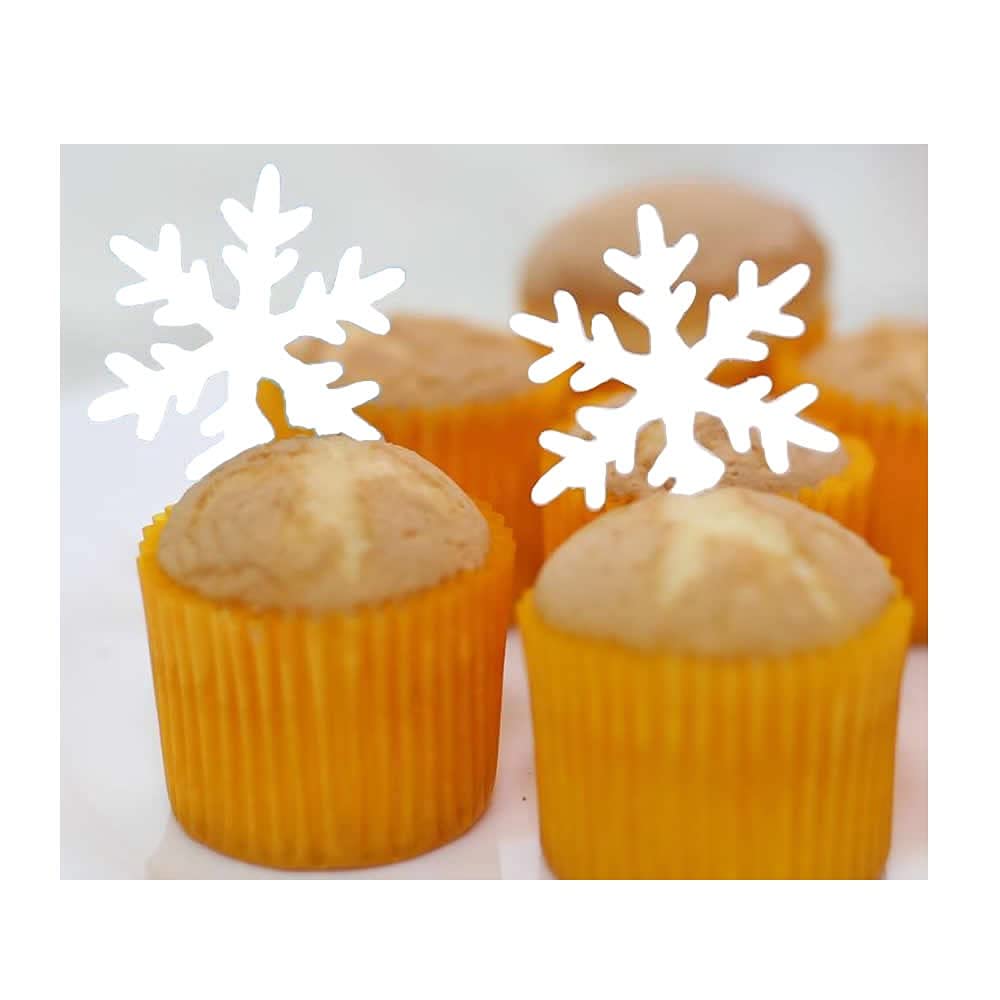Georld 48Pcs White Edible Cupcake Snowflakes Cake Toppers Decoration For Winter Frozen Theme Party