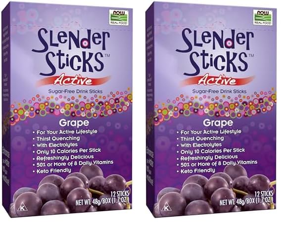 Now Foods, Slender Sticks, Grape Flavor, Sugar-Free Drink Sticks With Electrolytes For Your Active Lifestyle, 10 Calories/Stick,