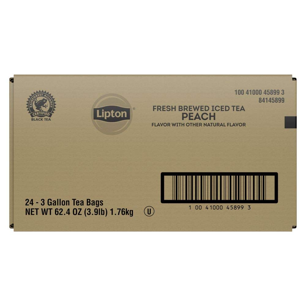 Lipton Iced Tea Bags, Peach Black Tea, Unsweetened Iced Tea, 3 Gallon-Sized Tea Bags(Pack of 24)
